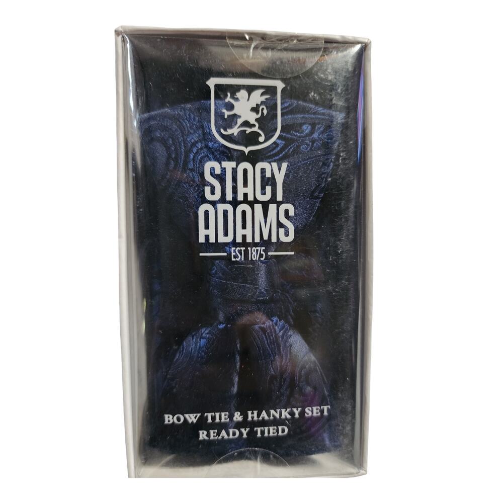 Stacy Adams Men's Blue Paisley Bow Tie & Hanky Matching Set New